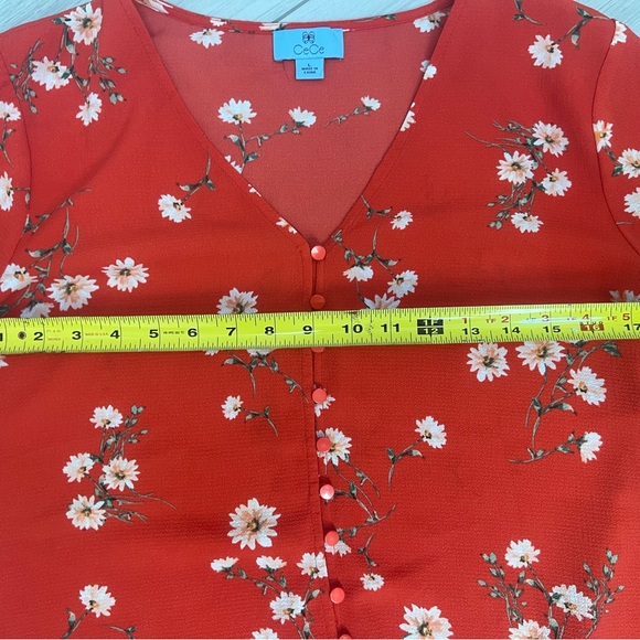 CeCe Women's Red Floral Blouse Sz L - Picture 7 of 8